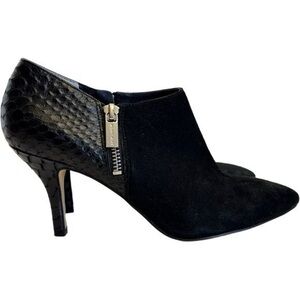 MICHAEL KORS Clara ankle booties black suede snake print heel zip heels size 6.5